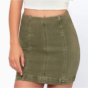 Free People Modern Femme Denim Mini Skirt Olive Green